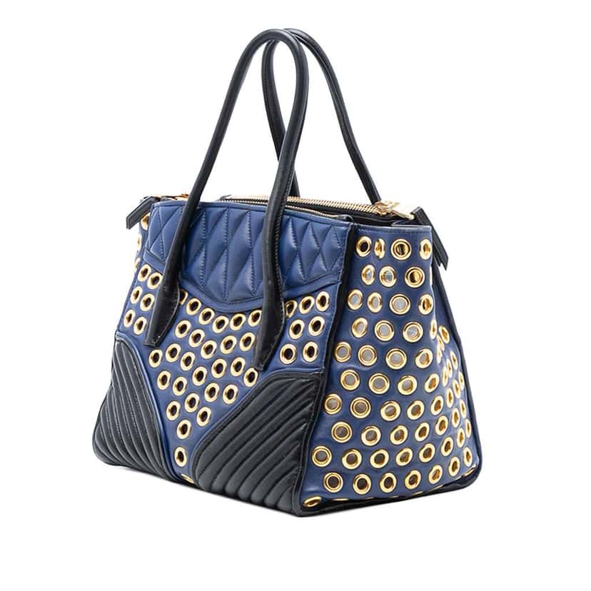 Miu Miu Small Nappa Grommet Biker Satchel Blue Leather Very good condition - Back View