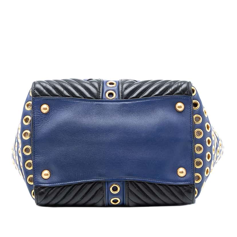 Miu Miu Small Nappa Grommet Biker Satchel Blue Leather Very good condition - Inside View