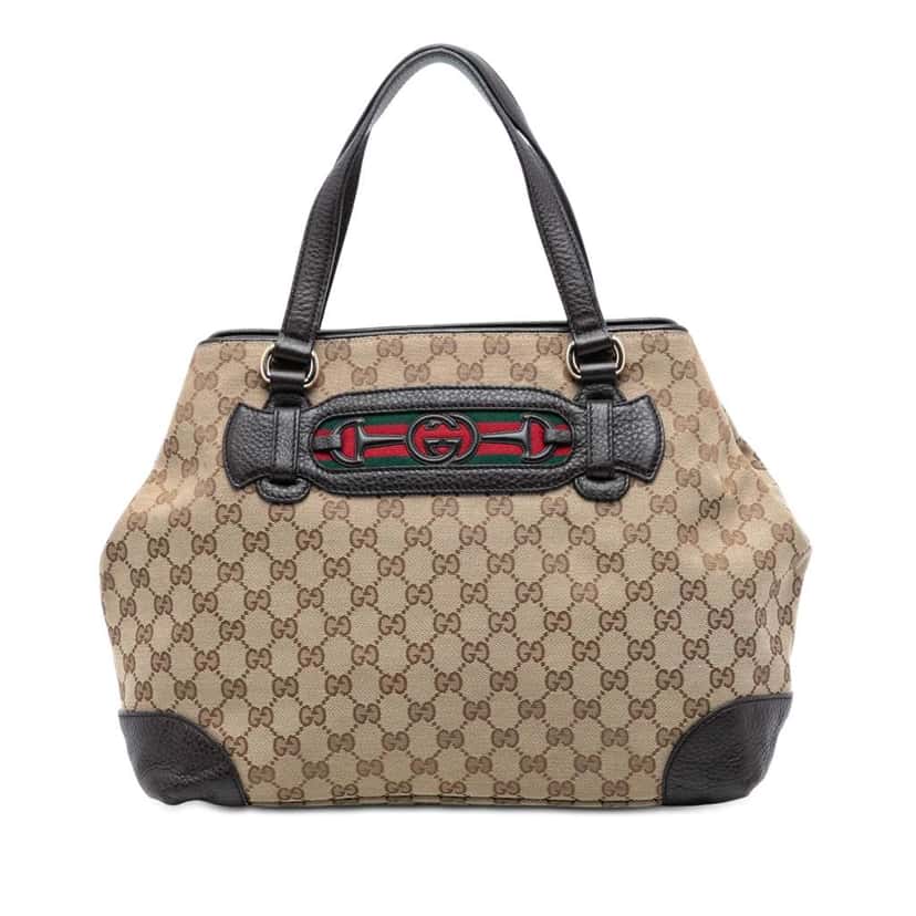 Gucci Medium GG Canvas Web Dressage Tote Brown Canvas Very good condition - Front View