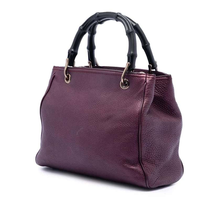 Gucci Small Metallic Calfskin Bamboo Shopper Satchel Purple Leather Very good condition - Back View
