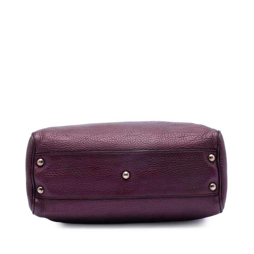 Gucci Small Metallic Calfskin Bamboo Shopper Satchel Purple Leather Very good condition - Inside View