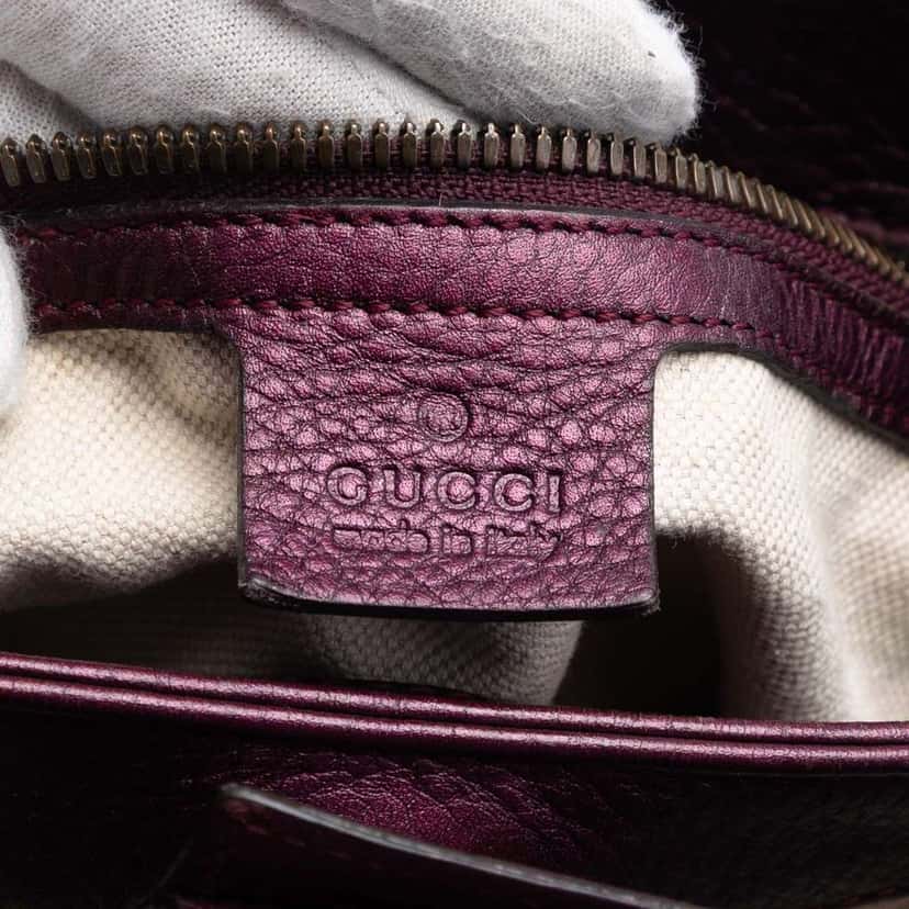 Gucci Small Metallic Calfskin Bamboo Shopper Satchel Purple Leather Very good condition - Box View