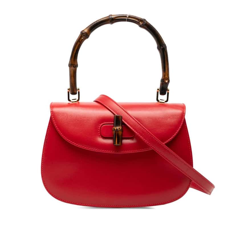 Gucci Small Calfskin Bamboo Night Red Leather Very good condition - Front View