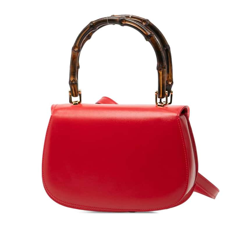 Gucci Small Calfskin Bamboo Night Red Leather Very good condition - Back View