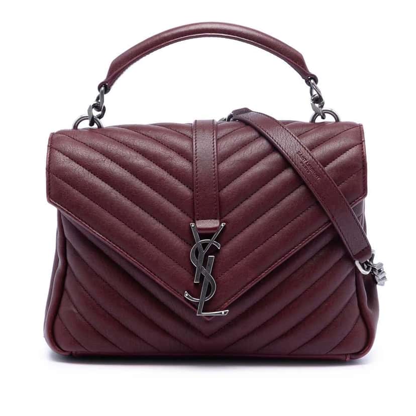 Saint Laurent Medium Chevron Sheepskin Monogram College Satchel Red Leather Very good condition - Front View