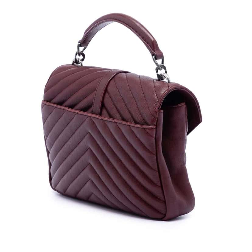 Saint Laurent Medium Chevron Sheepskin Monogram College Satchel Red Leather Very good condition - Back View