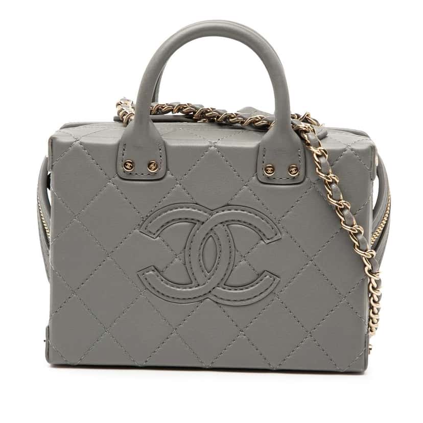Chanel Small CC Quilted Calfskin Top Handle Convertible Vanity Case Grey Leather Very good condition - Front View