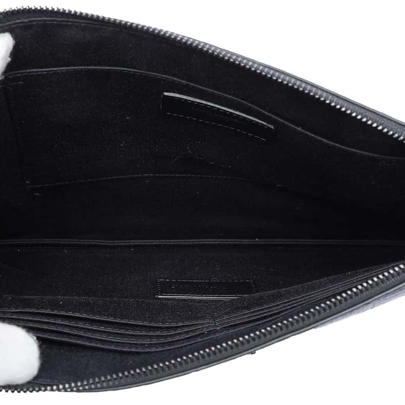 Saint Laurent Croc Embossed Leather Monogram Document Holder Black Leather Very good condition - Model View