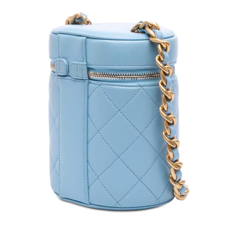 Chanel Mini CC Quilted Lambskin Vertical Vanity Case Blue Leather Very good condition - Back View