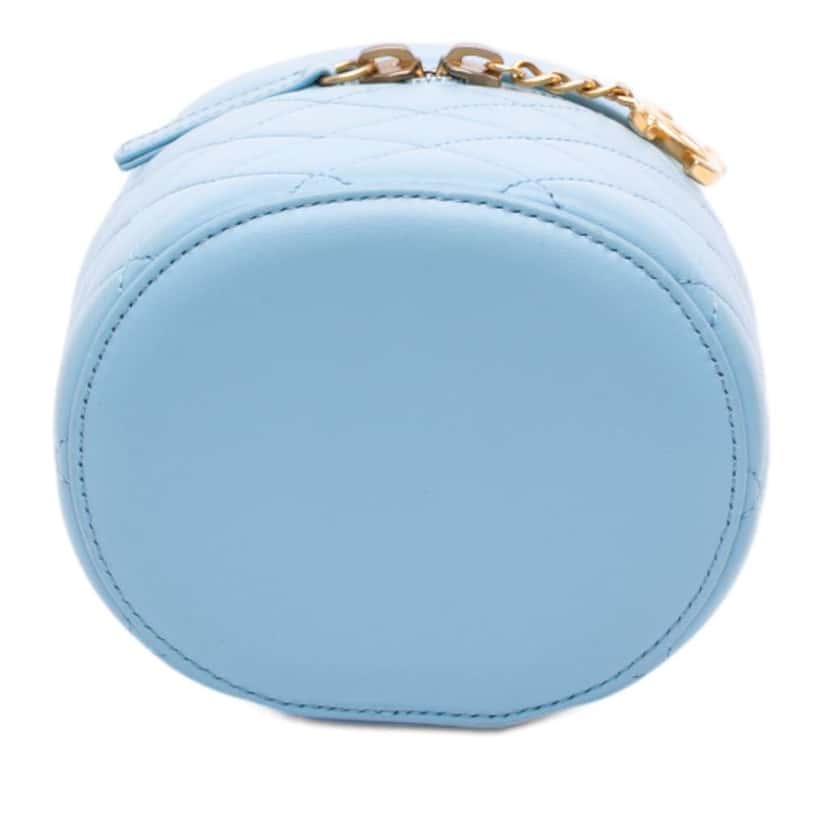 Chanel Mini CC Quilted Lambskin Vertical Vanity Case Blue Leather Very good condition - Inside View