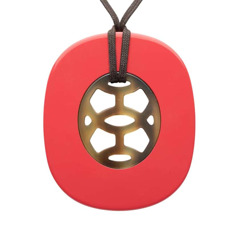 Hermès Buffalo Horn and Lacquer Lift Pendant Necklace GM Red Good condition - Front View