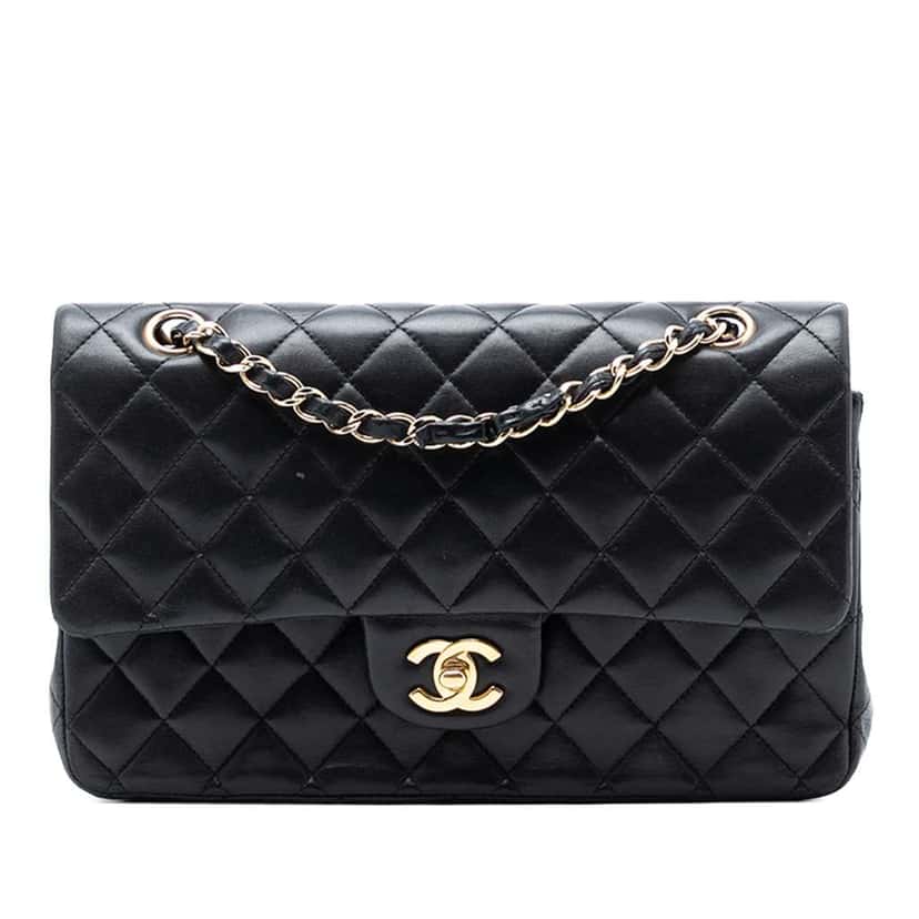 Chanel Medium Classic Lambskin Double Flap Black Leather Good condition - Front View