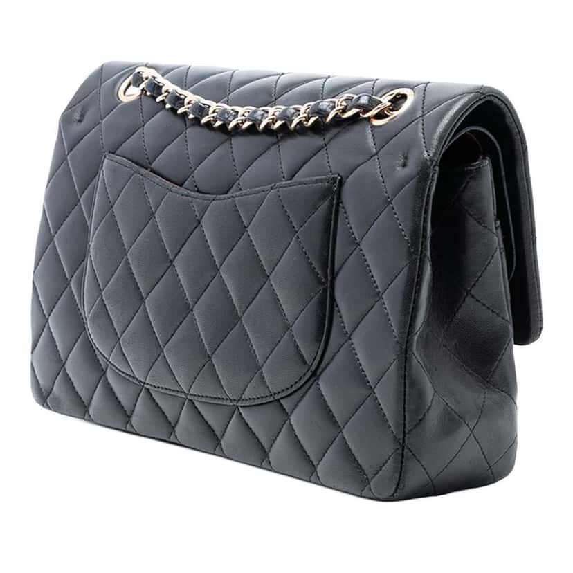 Chanel Medium Classic Lambskin Double Flap Black Leather Good condition - Back View