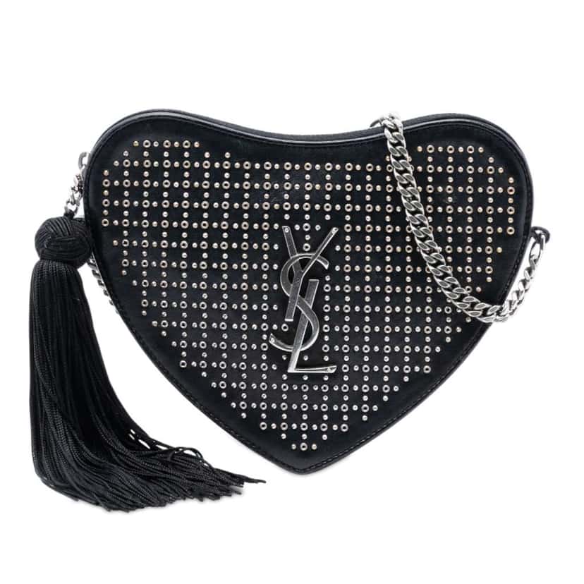 Saint Laurent Studded Calfskin Sac Coeur Heart Tassel Crossbody Black Leather Very good condition - Front View