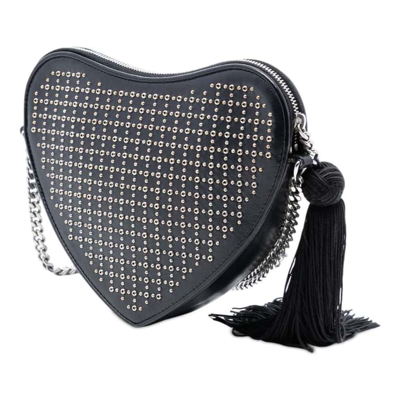 Saint Laurent Studded Calfskin Sac Coeur Heart Tassel Crossbody Black Leather Very good condition - Back View