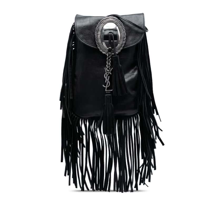 Saint Laurent Leather Anita Fringed Crossbody Black Leather Good condition - Front View