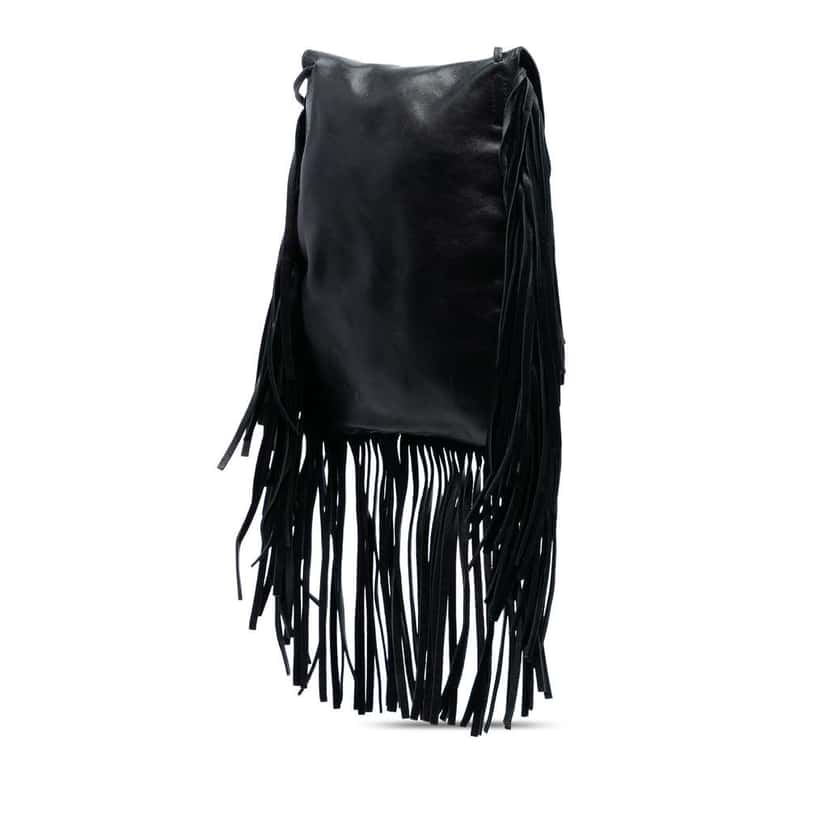 Saint Laurent Leather Anita Fringed Crossbody Black Leather Good condition - Back View