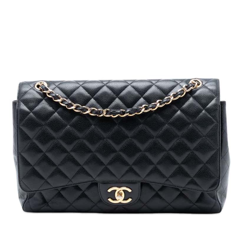 Chanel Maxi Classic Caviar Double Flap Black Leather Very good condition - Front View