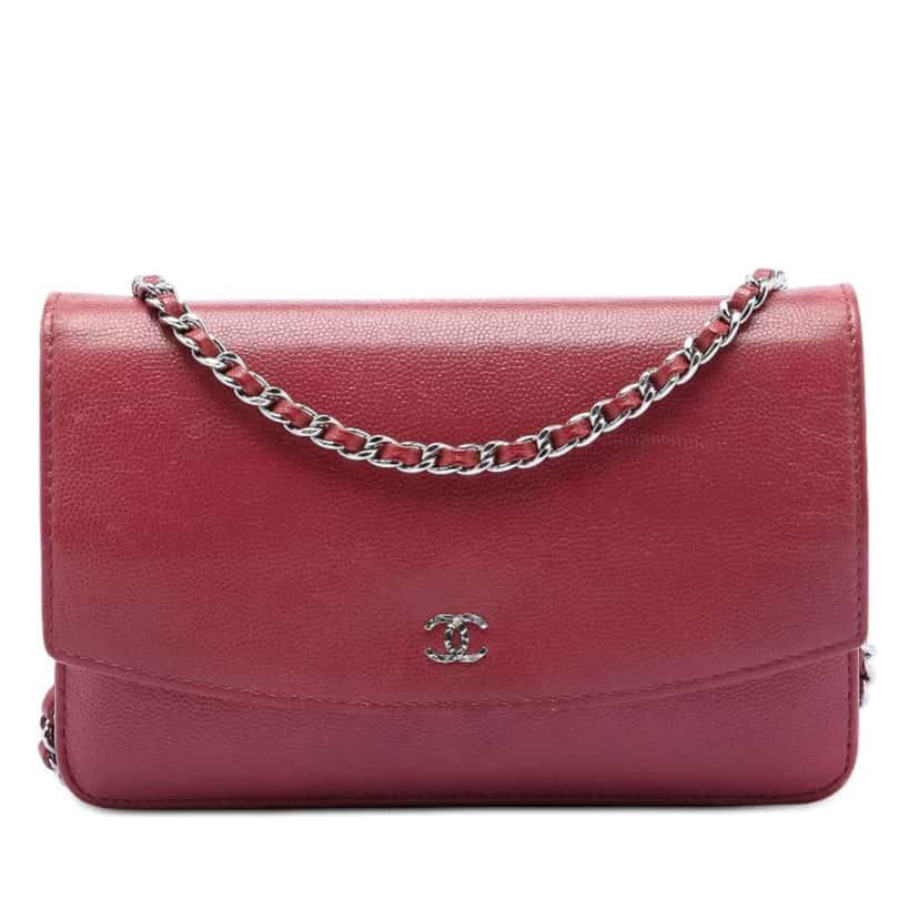 Chanel CC Caviar Sevruga Wallet On Chain Red Leather Very good condition - Front View