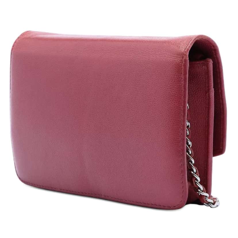 Chanel CC Caviar Sevruga Wallet On Chain Red Leather Very good condition - Back View