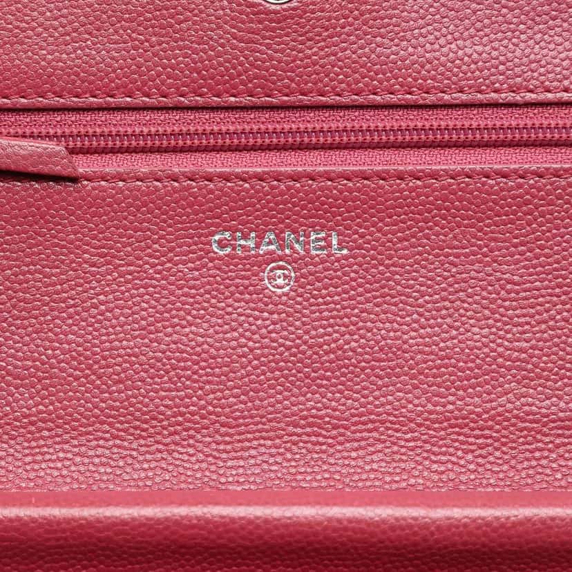 Chanel CC Caviar Sevruga Wallet On Chain Red Leather Very good condition - Box View