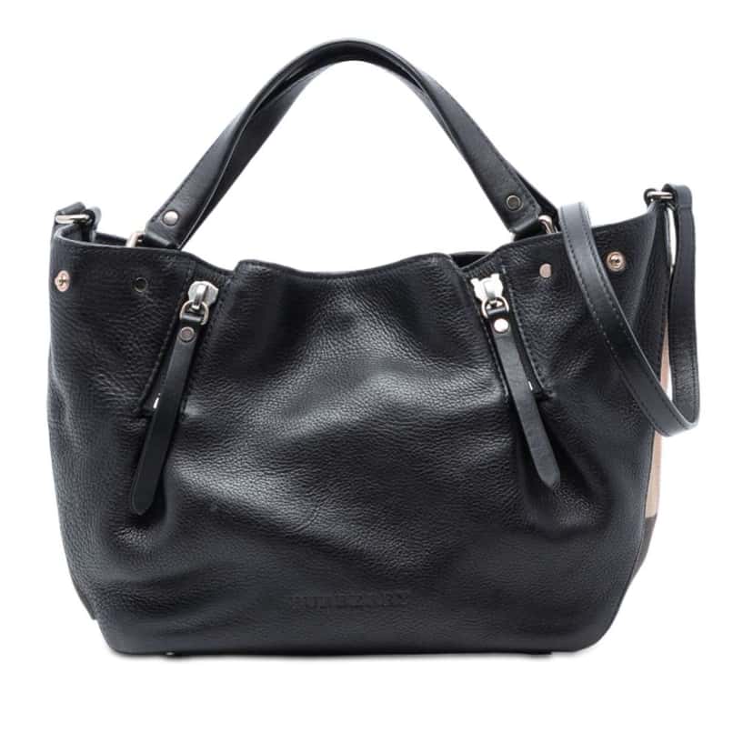 Burberry Small Leather and House Check Canvas Maidstone Satchel Black Leather Very good condition - Front View