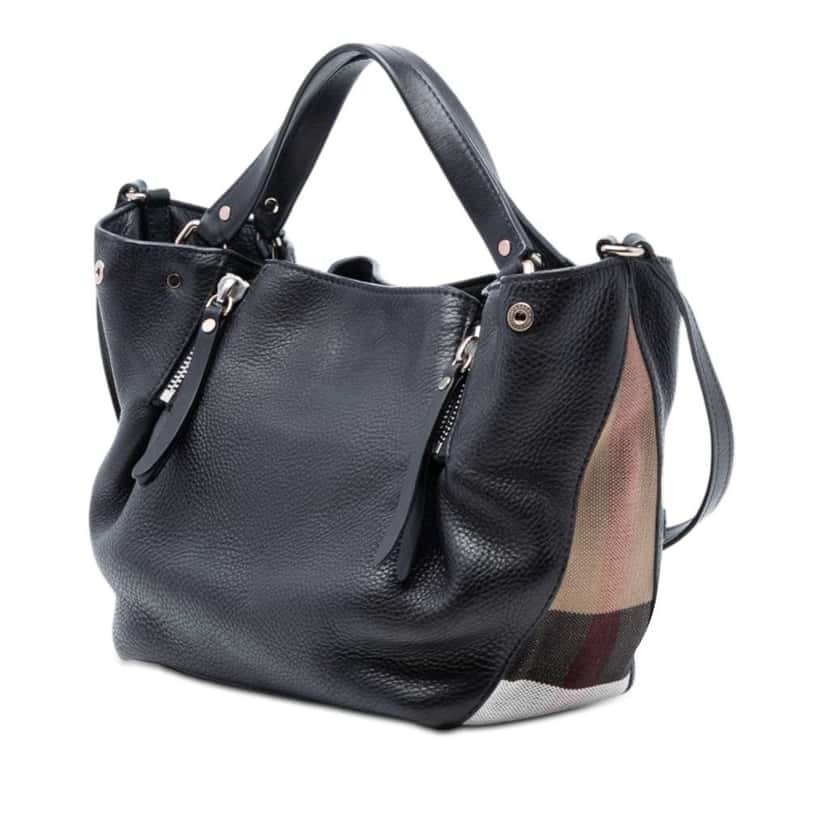 Burberry Small Leather and House Check Canvas Maidstone Satchel Black Leather Very good condition - Back View