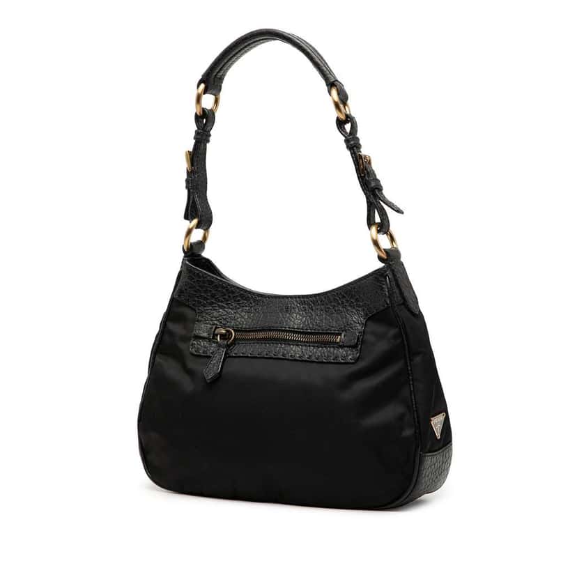 Prada Vitello Daino Trimmed Tessuto Shoulder Bag Black Very good condition - Back View