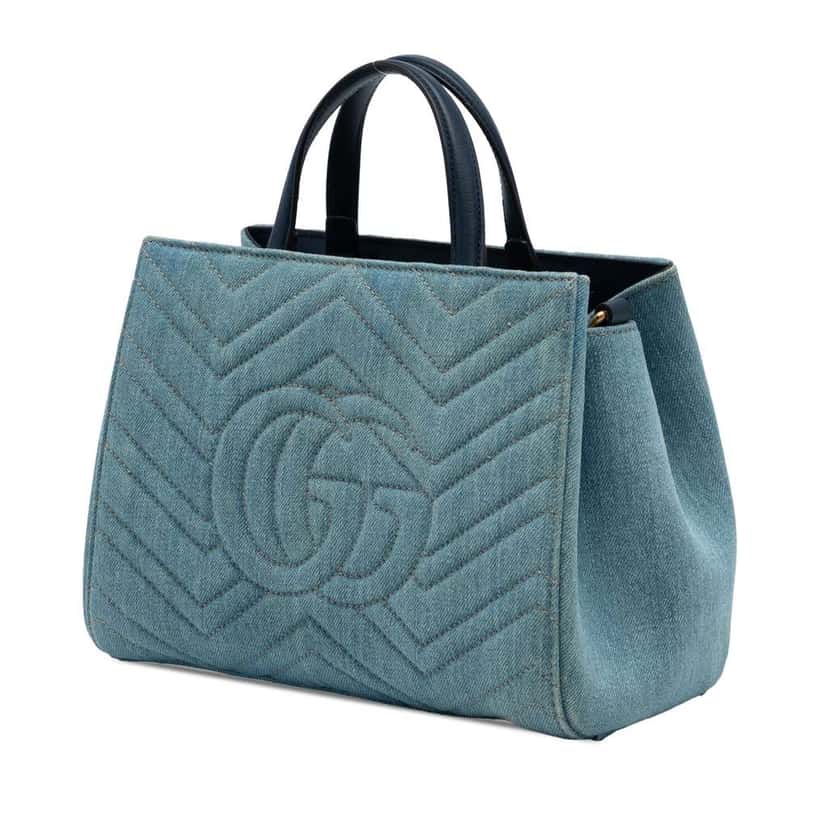 Gucci Small GG Marmont Matelasse Denim Pearly Satchel Blue Denim Very good condition - Back View