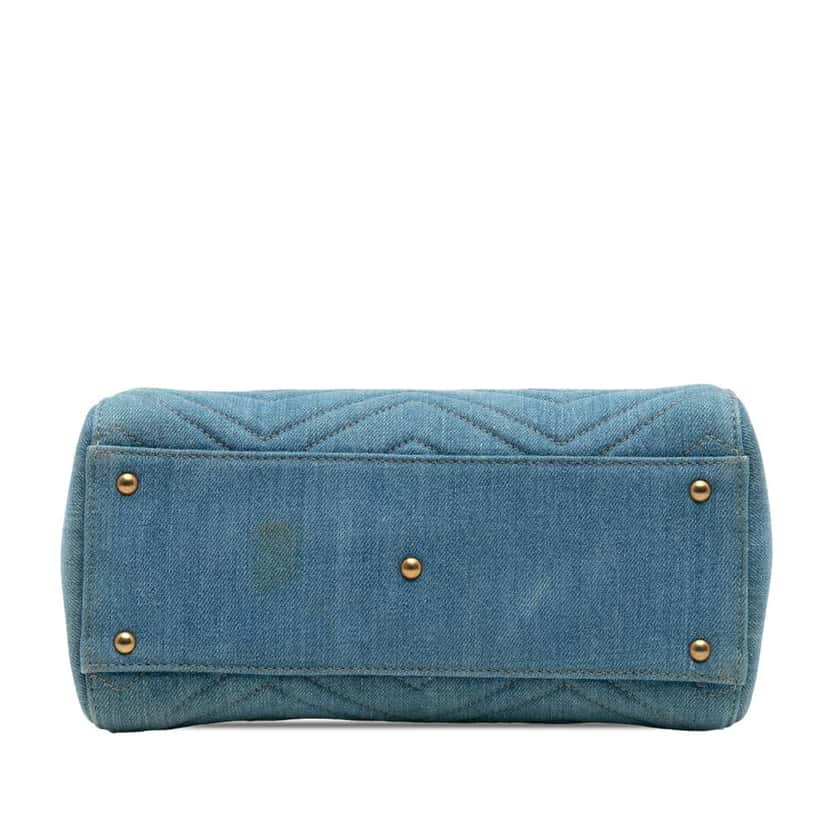 Gucci Small GG Marmont Matelasse Denim Pearly Satchel Blue Denim Very good condition - Inside View