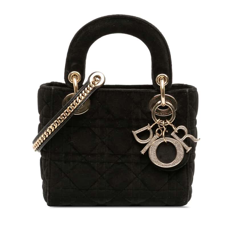 Dior Mini Velvet Cannage Lady Dior Black Velvet Very good condition - Front View