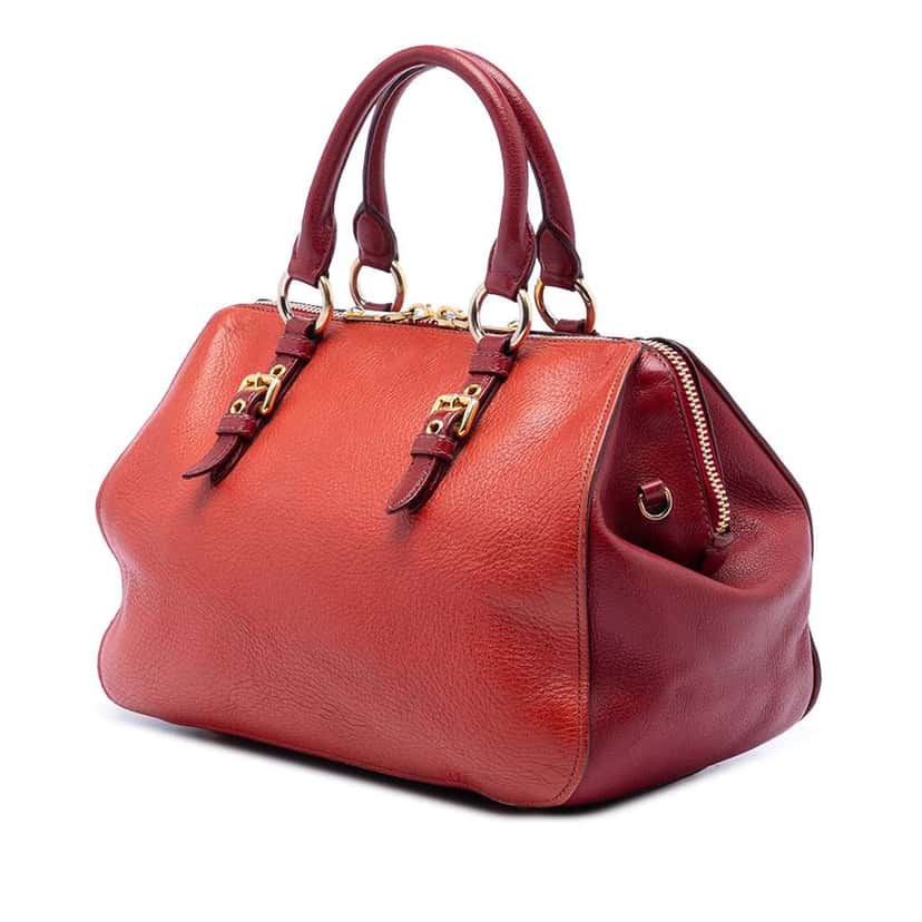 Miu Miu Goatskin Madras Satchel Red Leather Good condition - Back View