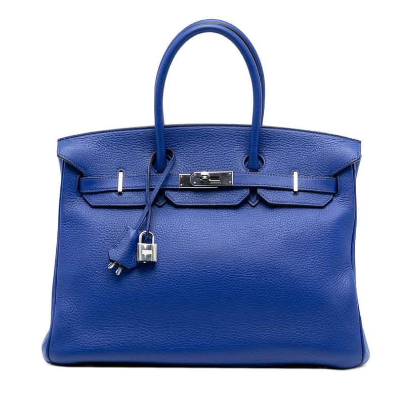 Hermès Togo Birkin Retourne 35 Blue Leather Good condition - Front View