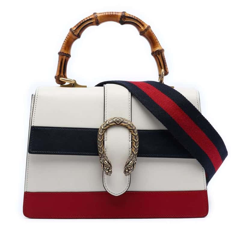 Gucci Medium Leather Bamboo Dionysus Web Satchel White Leather Very good condition - Front View