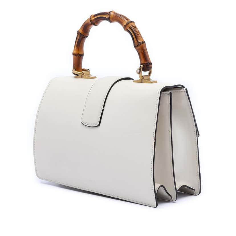 Gucci Medium Leather Bamboo Dionysus Web Satchel White Leather Very good condition - Back View