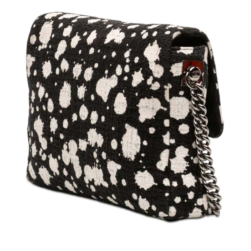 Chanel CC Tweed Paint Splatter Flap Black Tweed Very good condition - Back View