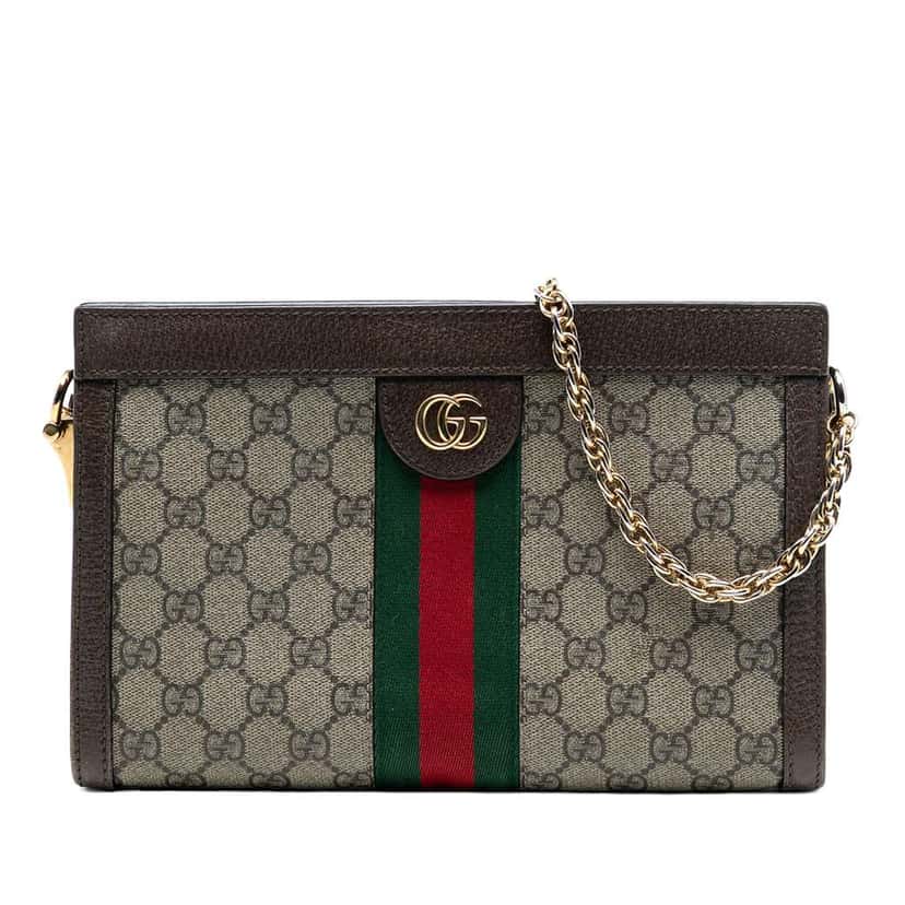 Gucci Small GG Supreme Web Ophidia Chain Crossbody Brown Canvas Very good condition - Front View
