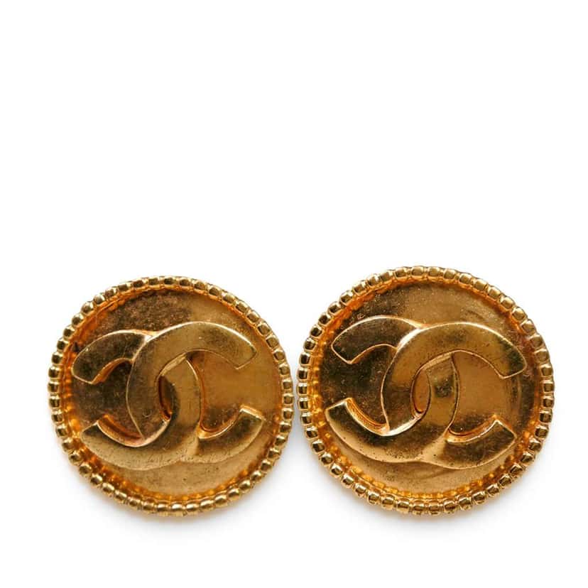 Chanel CC Gold Plated Round Clip On Earrings Gold Metal Very good condition - Front View