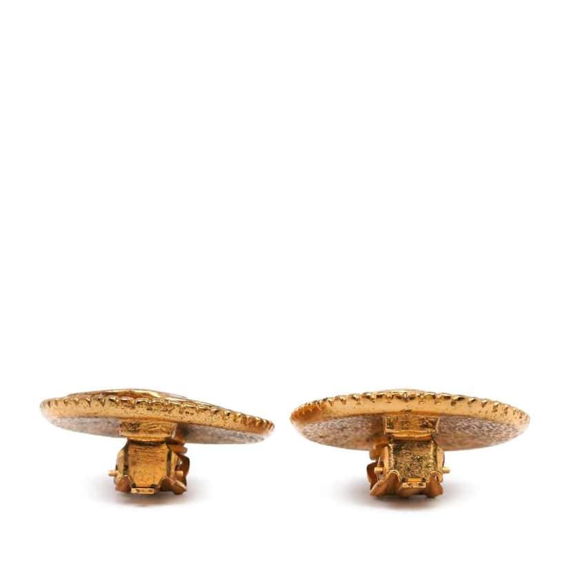 Chanel CC Gold Plated Round Clip On Earrings Gold Metal Very good condition - Box View