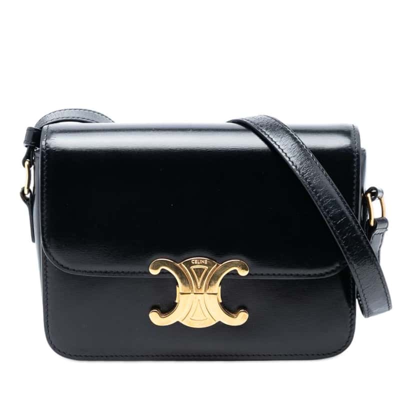 Celine Teen Shiny Calfskin Triomphe Crossbody Black Leather Very good condition - Front View