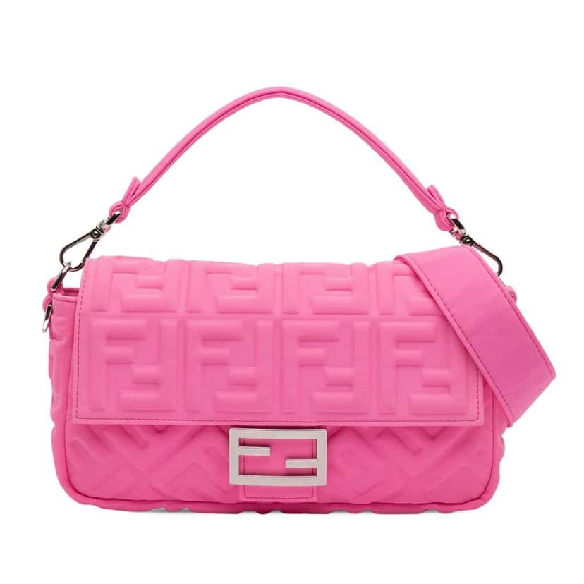 Fendi Medium Embossed Lycra Baguette Satchel Pink Polyester Very good condition - Front View