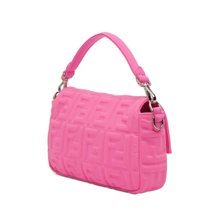 Fendi Medium Embossed Lycra Baguette Satchel Pink Polyester Very good condition - Back View
