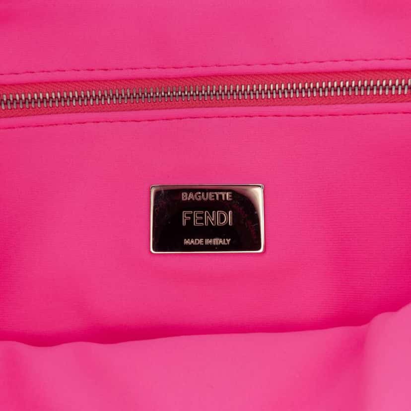 Fendi Medium Embossed Lycra Baguette Satchel Pink Polyester Very good condition - Box View