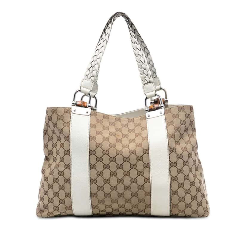 Gucci Medium GG Canvas Bamboo Libeccio Tote Brown Canvas Very good condition - Front View
