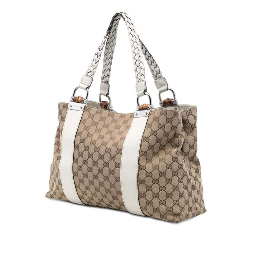 Gucci Medium GG Canvas Bamboo Libeccio Tote Brown Canvas Very good condition - Back View