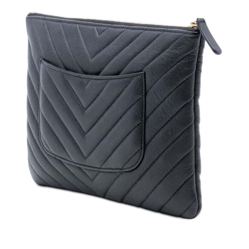 Chanel Medium CC Chevron Caviar O Case Clutch Black Leather Good condition - Back View