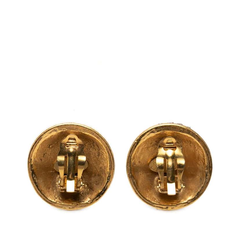Chanel Gold Plated CC Crystal Round Clip On Earrings Gold Metal Very good condition - Back View