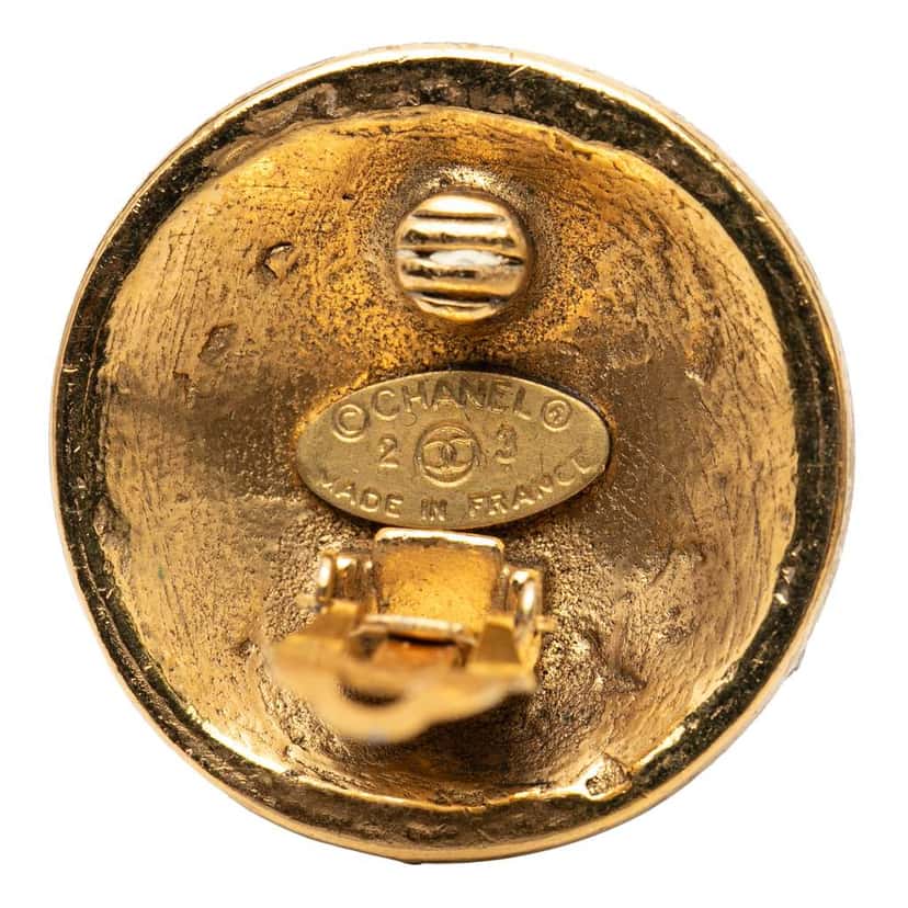 Chanel Gold Plated CC Crystal Round Clip On Earrings Gold Metal Very good condition - Inside View