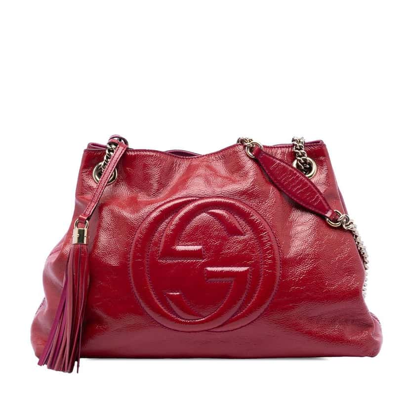 Gucci Medium Patent Soho Chain Tote Red Leather Very good condition - Front View
