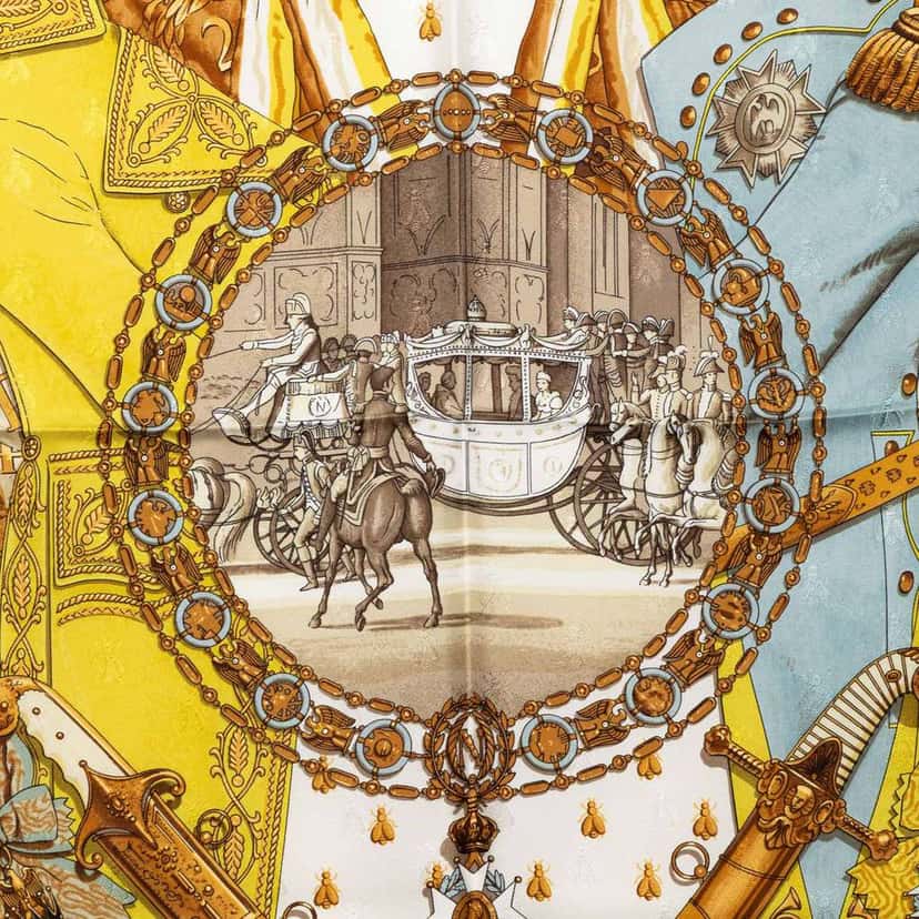 Hermès Napoleon Silk Scarf 90 Blue Silk Good condition - Back View